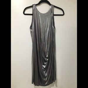 Halston Heritage Metallic Silver Party Dress